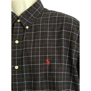 Ralph Lauren Men Shirt Oxford Button Dark Green Windowpane Yellow Red Holiday XL